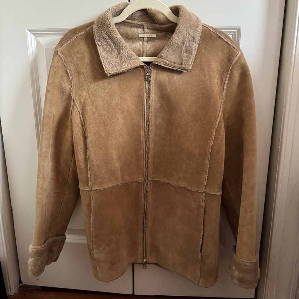 Vintage Guess Tan Leather Jacket with Zipper